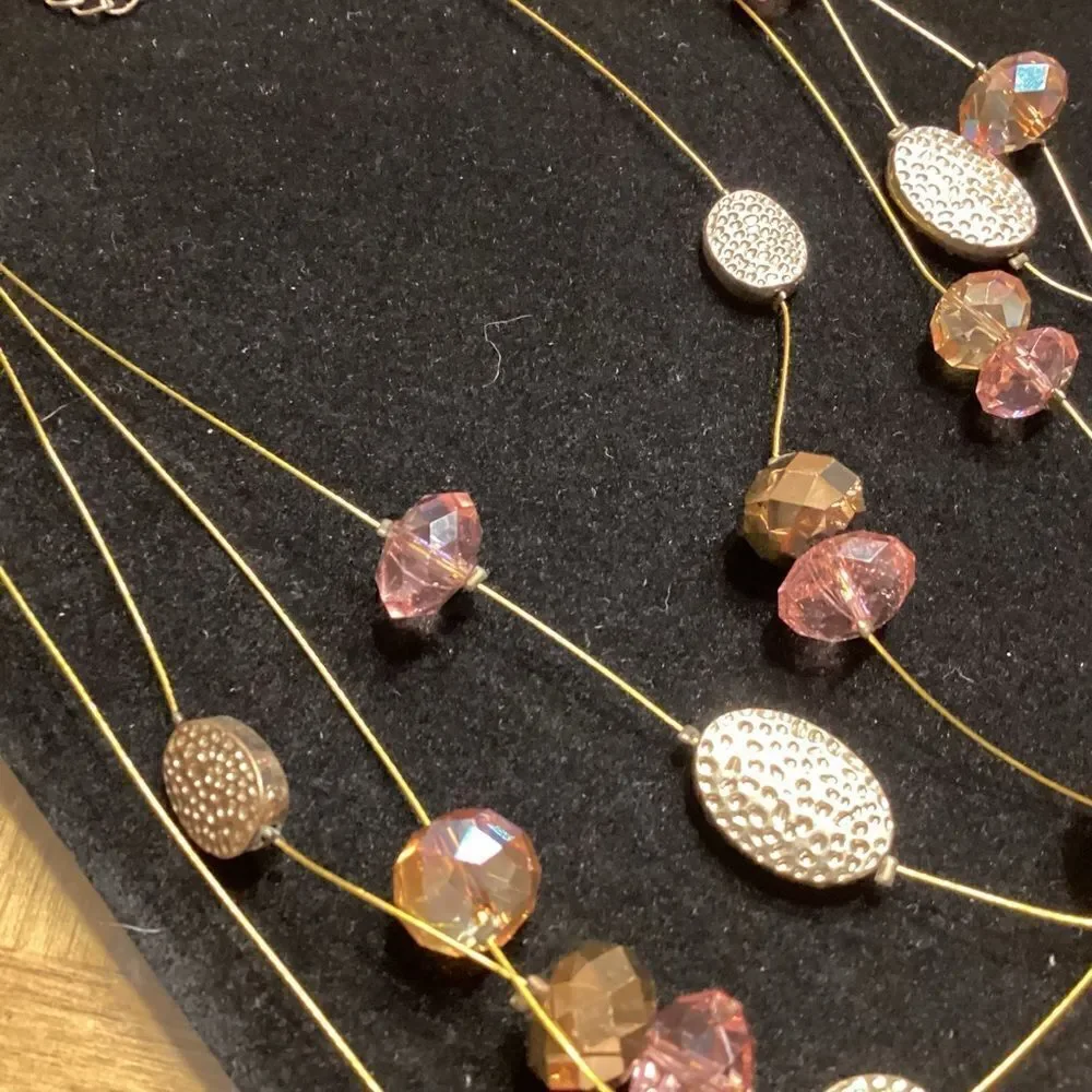 Julea Brand Beautiful Goldtone and Pink Multi Strand Necklace